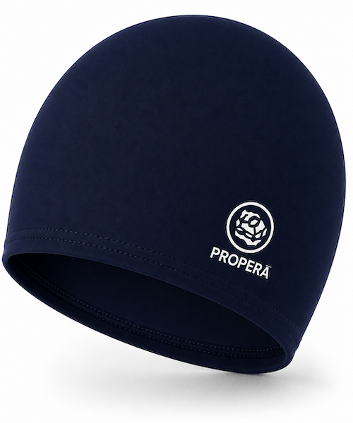 Темно-синяя текстильная шапочка для плавания PROPERĀ FlexiFit Classic 56–60